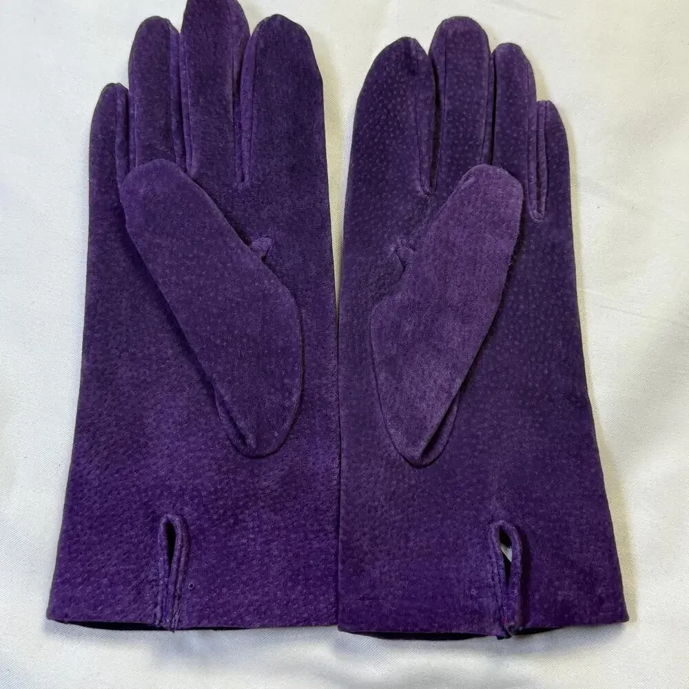 Vintage FOWNES Sears Women's Textured Leather Gloves Violet Purple Size M